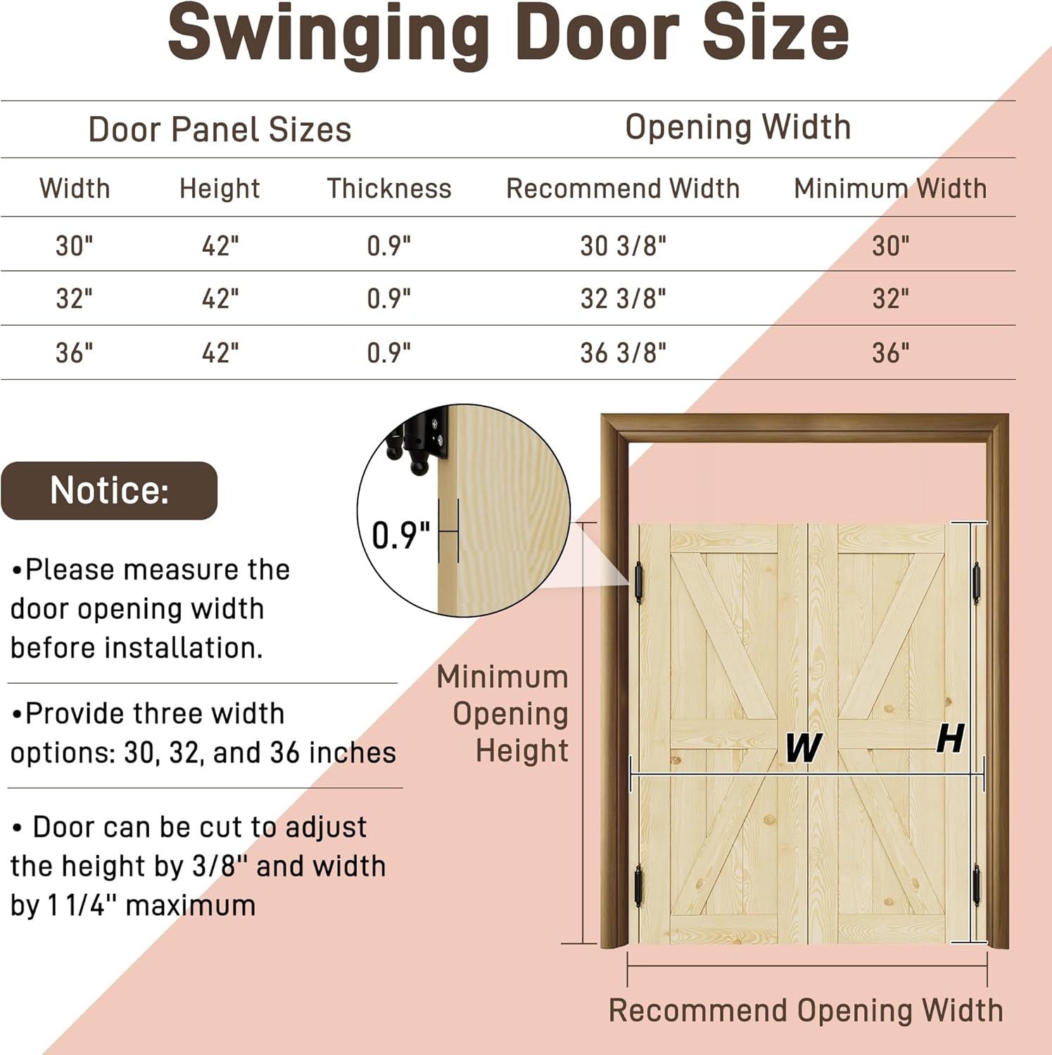 30" x 42" Swinging Saloon Door, Double Solid Wooden Cafe Doors, Swing Half Door for Commercial, House, Porch, Kitchen, Doorways, Bar, Restaurant, Hallway Partition Door for Indoor & Outdoor