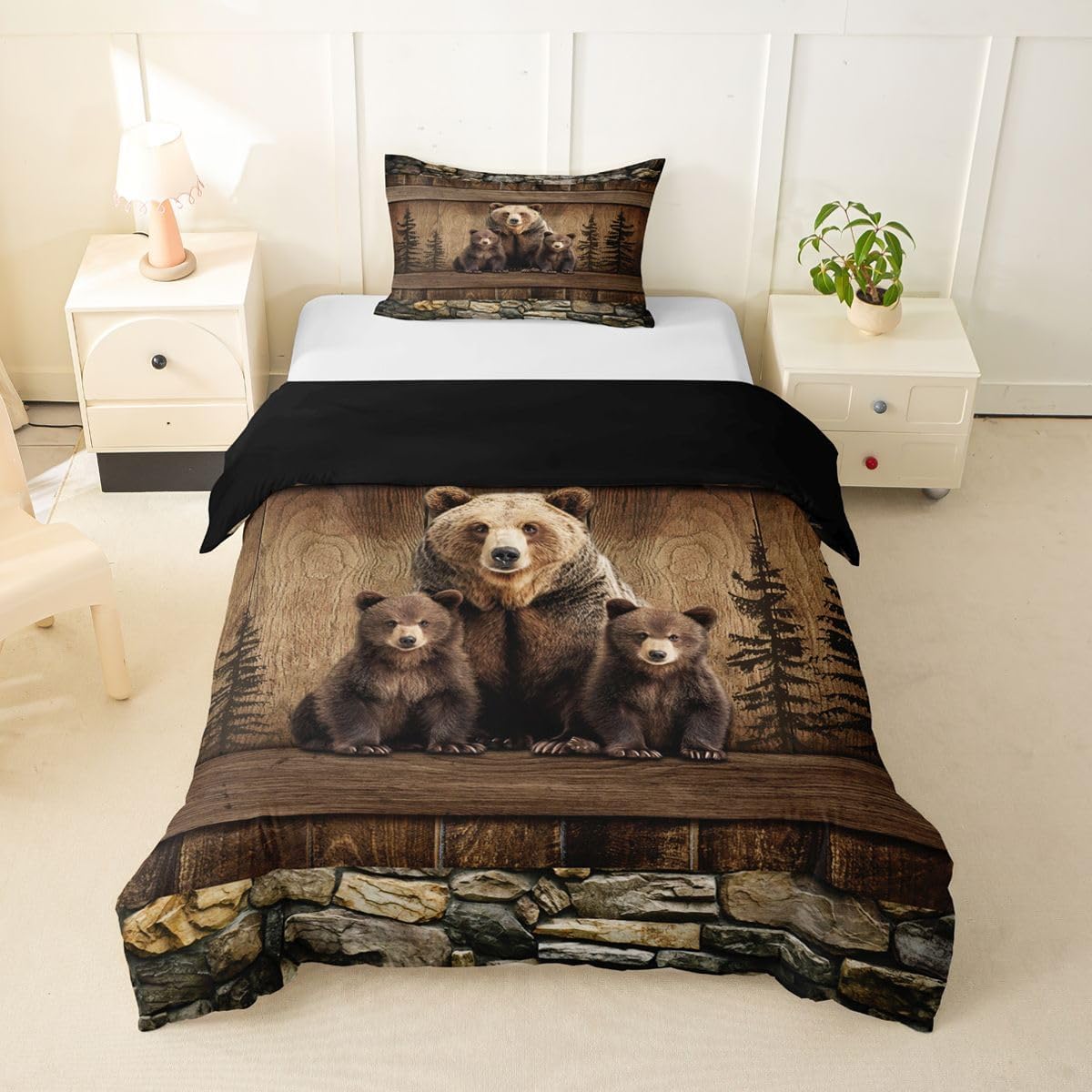 Erosebridal Grizzly Bear Toddler Duvet Cover Soft Lightweight