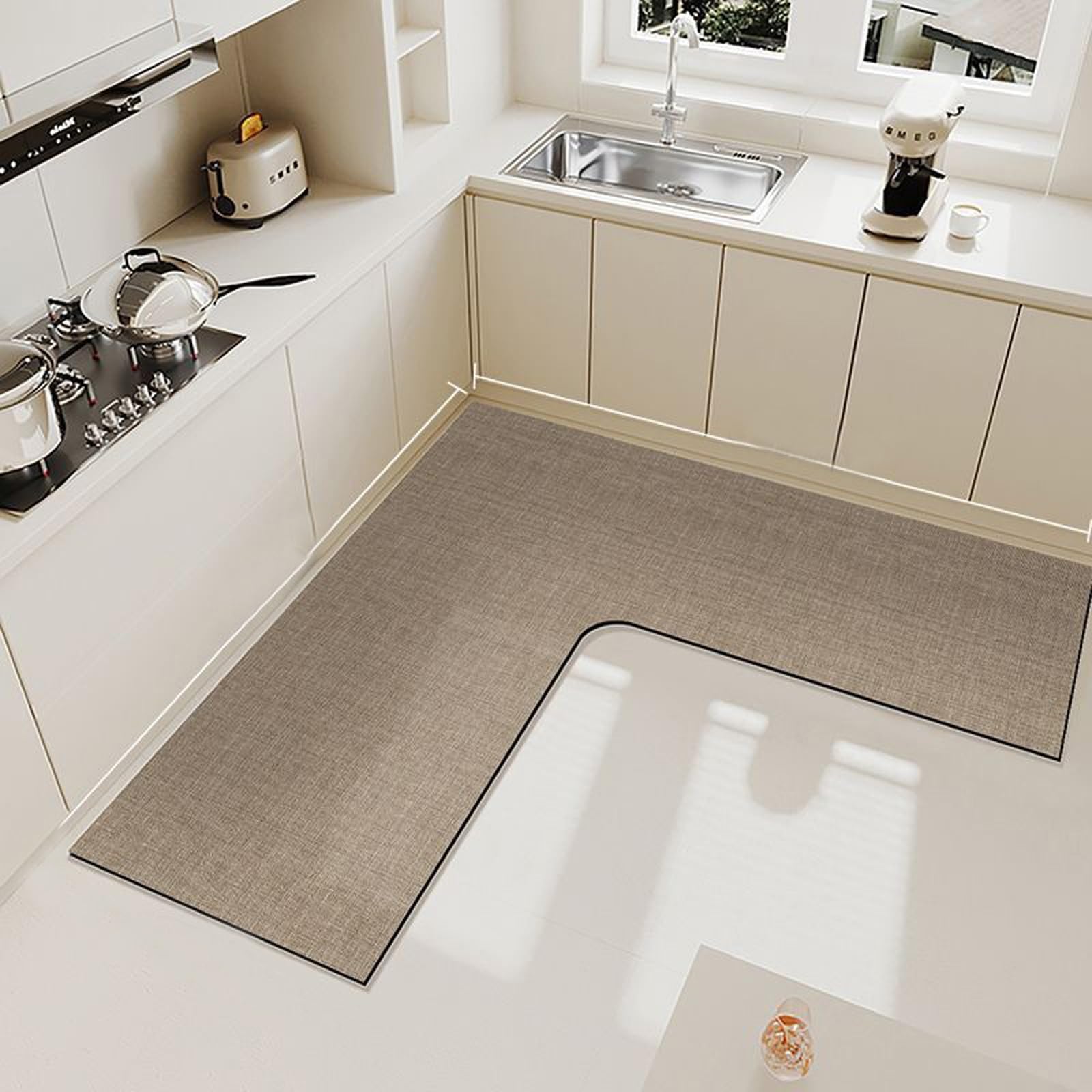corner sink kitchen mat, 1-piece l shaped rug for kitchen, super absorbent kitchen floor mats, anti-slip(color 4,90 * 90 * 45cm)