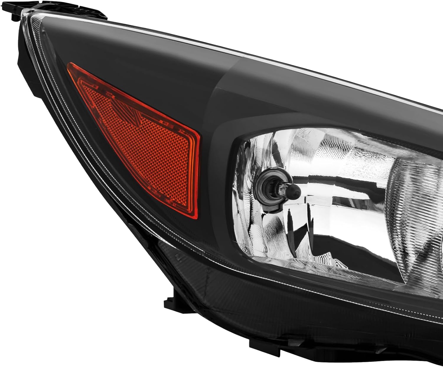 Headlights Assembly Pair with Bulbs for 2015 2016 2017 2018 Ford Focus S SE ST Halogen Headlamps Head Front Lights Replacement Driver and Passenger Side,Black Housing Amber Reflector