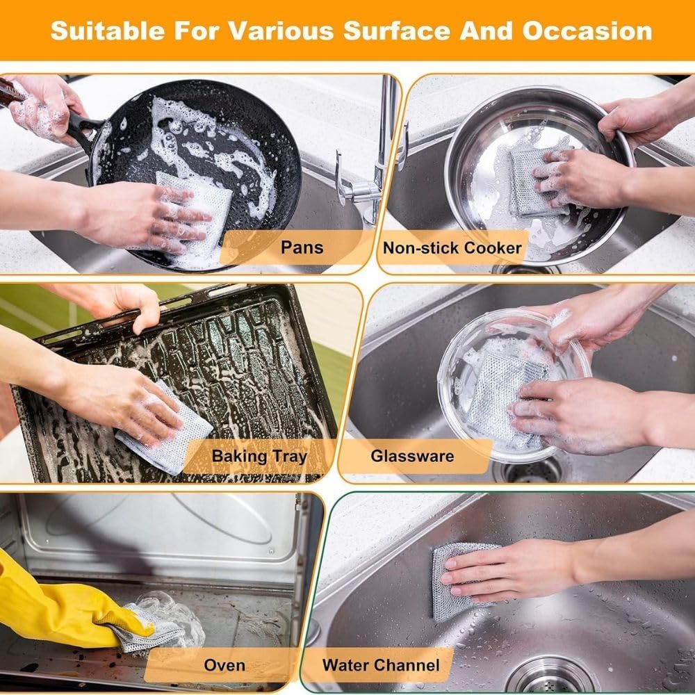 Radhav Mart Non Scratch Wire Dish Cloth (Pack of 10) Steel Scrubber for Utensils Cleaning, Wet and Dry Cleaning, Dish Wash Scrubber for Washing Dishes, Sinks, Counters 1