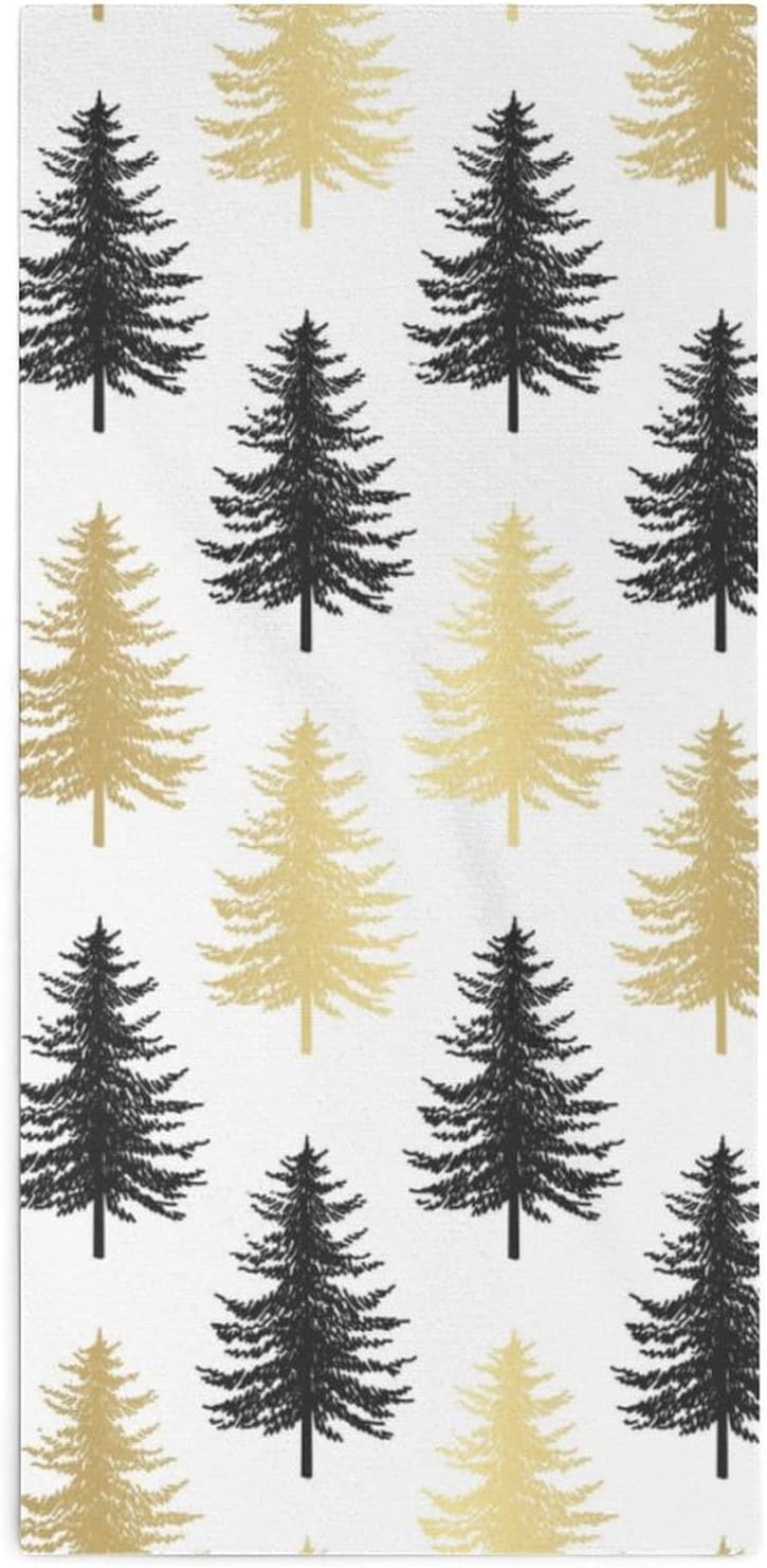 Amazon.com: FISNAE Black Gold Christmas Tree Hand Towels Firs and White ...