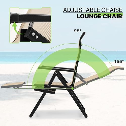 Miniatura 7 de Magshion Juego de 2 sillas plegables para patio al aire libre, sillas de comedor portátiles de gran tamaño con reposabrazos, silla de descanso con