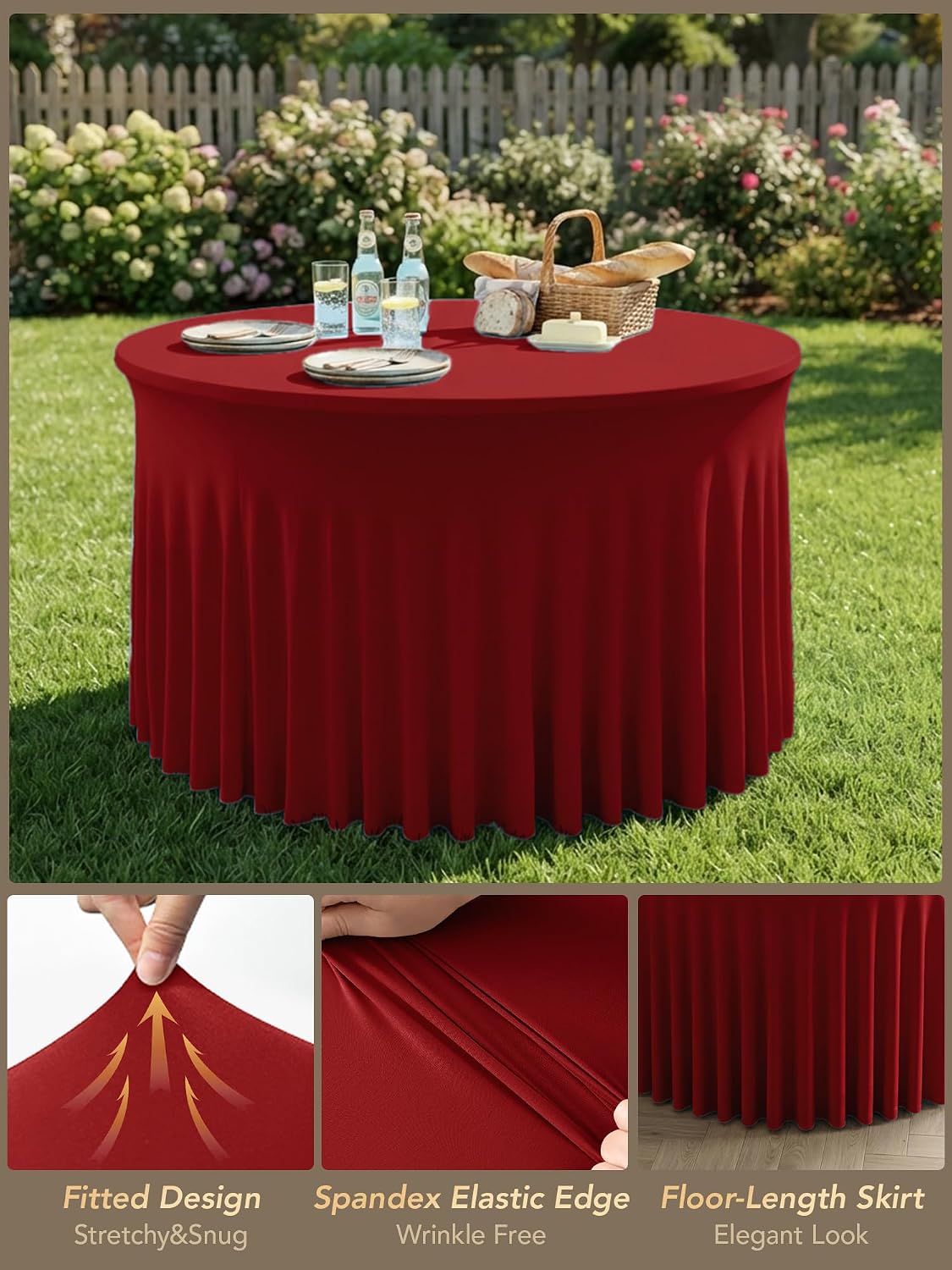 6 Packs Red Spandex Round Tablecloth for 60 Inch/5FT Tables thumbnail