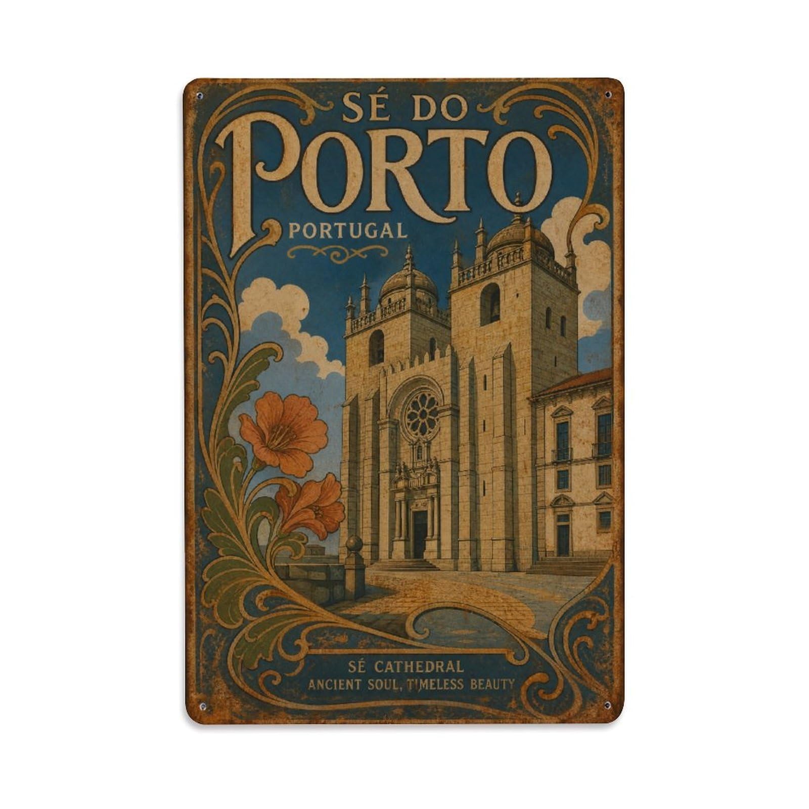 Huiyhb 8X12inch(20X30cm) Vintage Travel Cathedral Se Historic Church Portugal Metal Tin Sign