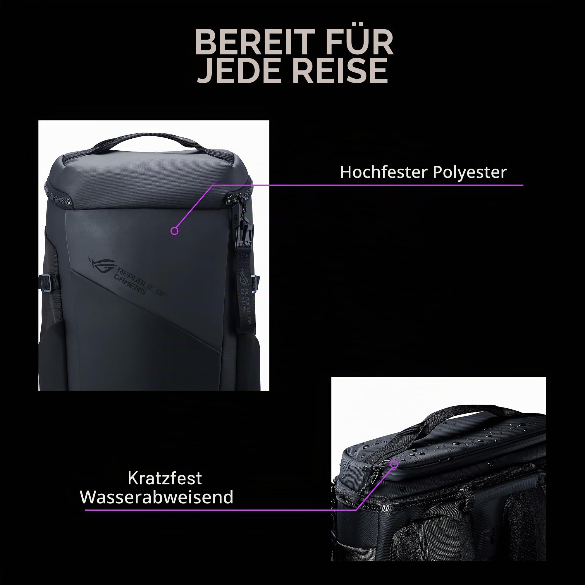 ASUS ROG Ranger Backpack BP2701 | Laptop Rucksack für Gaming Laptops bis zu 18 Zoll | 24L Volumen | wasserabweisend | robust und leicht | Black