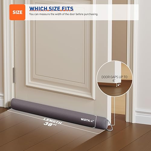 Miniatura 56 de MAGZO - Tapón de ruido para puerta; bloqueador de corrientes de aire, reductor de ruido, tapón de aire resistente para la parte inferior de la Marrón