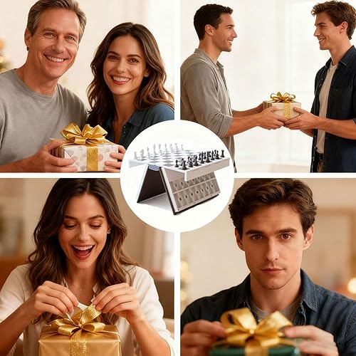 Miniatura 7 de Playbook'd - Juego de ajedrez magnético impreso en 3D, juego de mesa plegable con diseño de libro para adultos, juego de ajedrez compacto portátil y