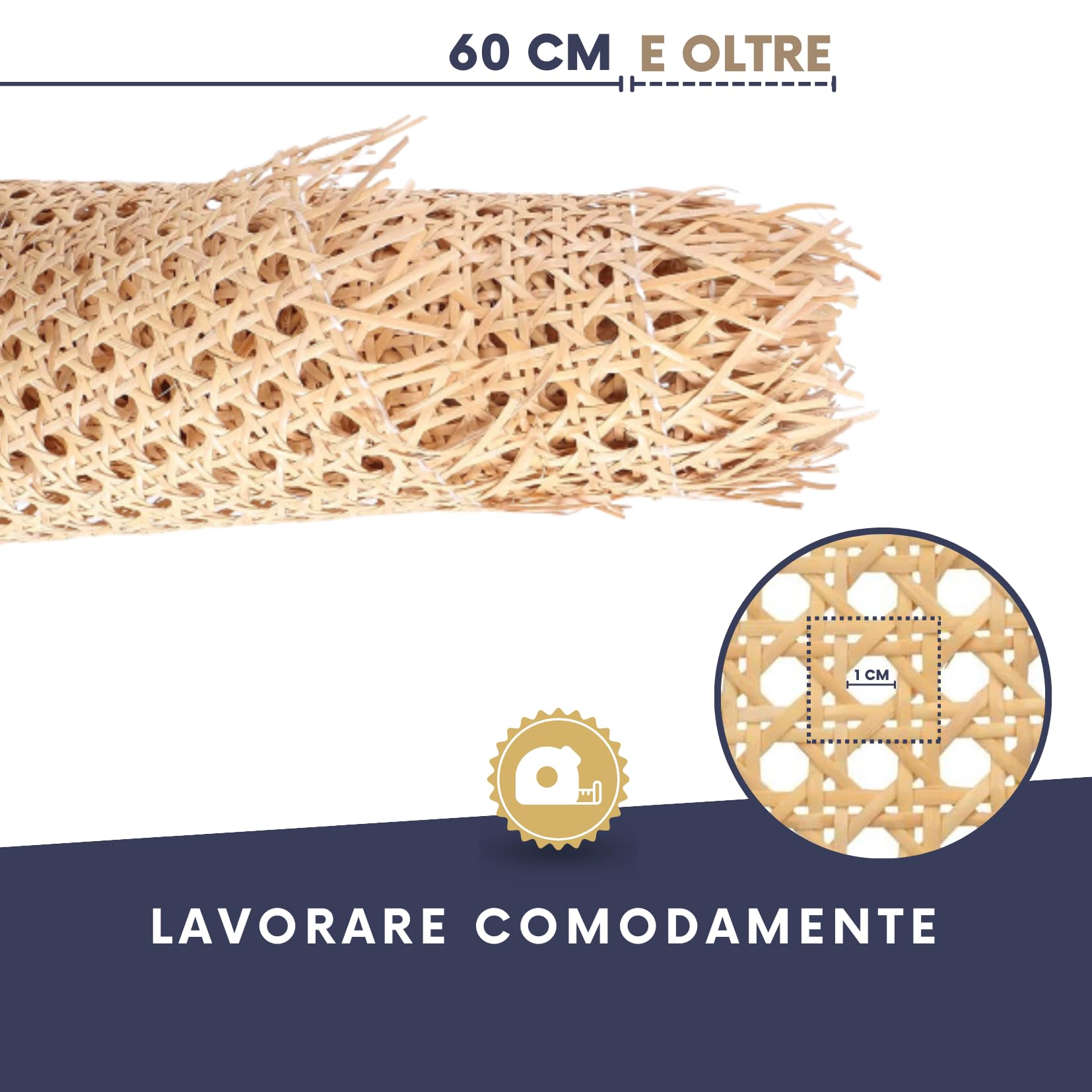 Rotolo di Rattan Naturale per la Riparazione e Il Restauro di Mobili e Sedie, Perfetto per i Tuoi Progetti DIY e Artigianali (60x100 CM) Materiale di Rattan Versatile e Resistente