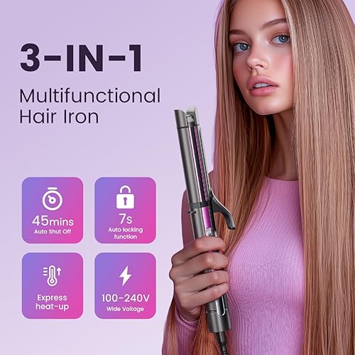 Miniatura 5 de PRITECH Plancha de pelo multifuncional 3 en 1, alisadora, rizadora y rizadora, plancha plana con iones negativos, temperatura ajustable (260-430)