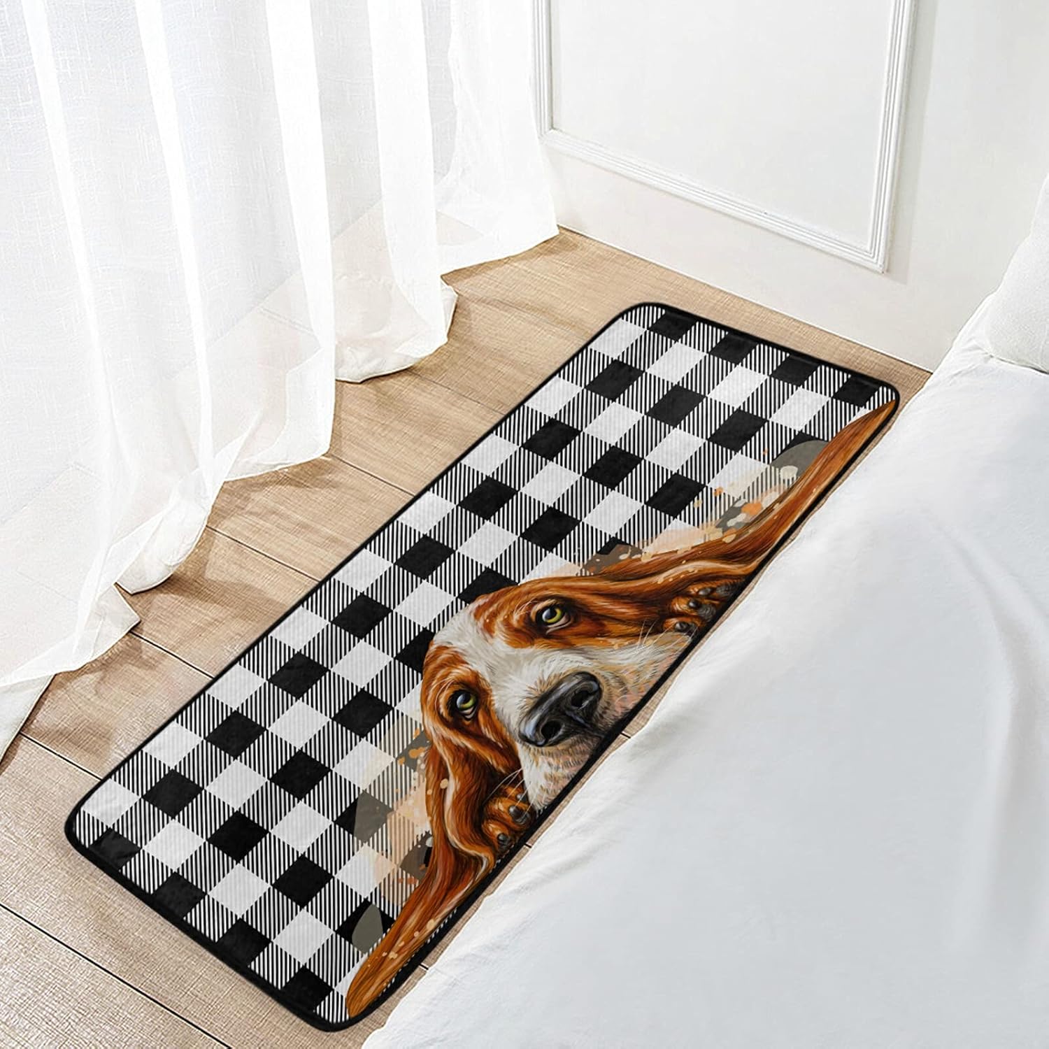 Black Buffalo Plaid Dog Basset Hound Kitchen Rugs Floor Mat Anti Fatigue Kitchen Mats Non Skid Washable Bath Rug Runner Doormats Carpet Sink Mat Home Decor 39 X 20 inch