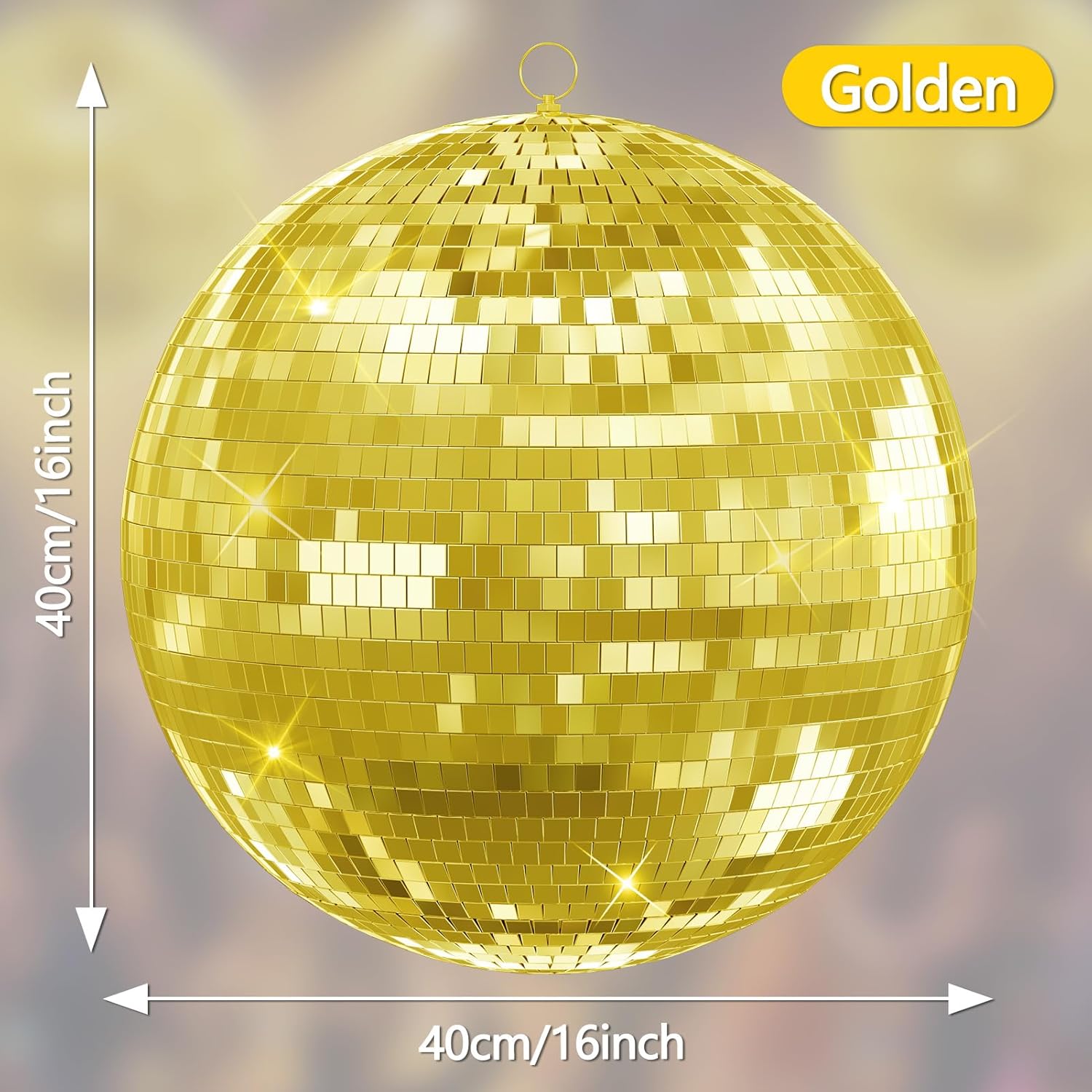 16inch Disco Ball Decor, Mirror Disco Ball for DJ Club Party Live Stage Wedding Home Decor, Pink Hanging Balls for Ballroom Dance Hall Wedding Prom Props (Golden, 16inch)