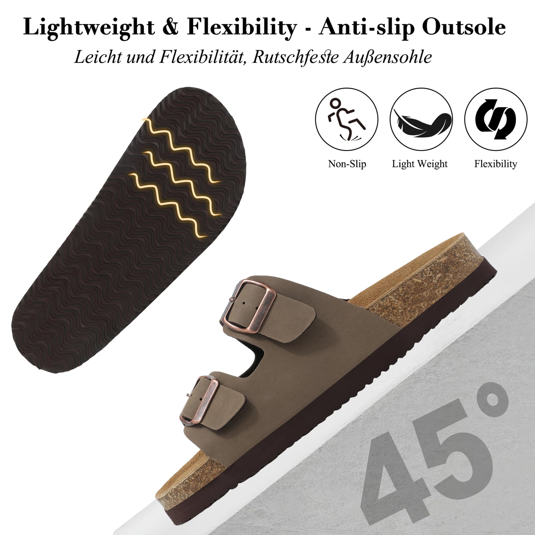 Sandali Donna con Plantare in Sughero e Fibbia Regolabili 36-42EU | Sandali Ortopedici con Supporto Arco Plantare Comode Antiscivolo Ciabatte Casa con Vera Pelle Plantare Memory Foam Pantofole