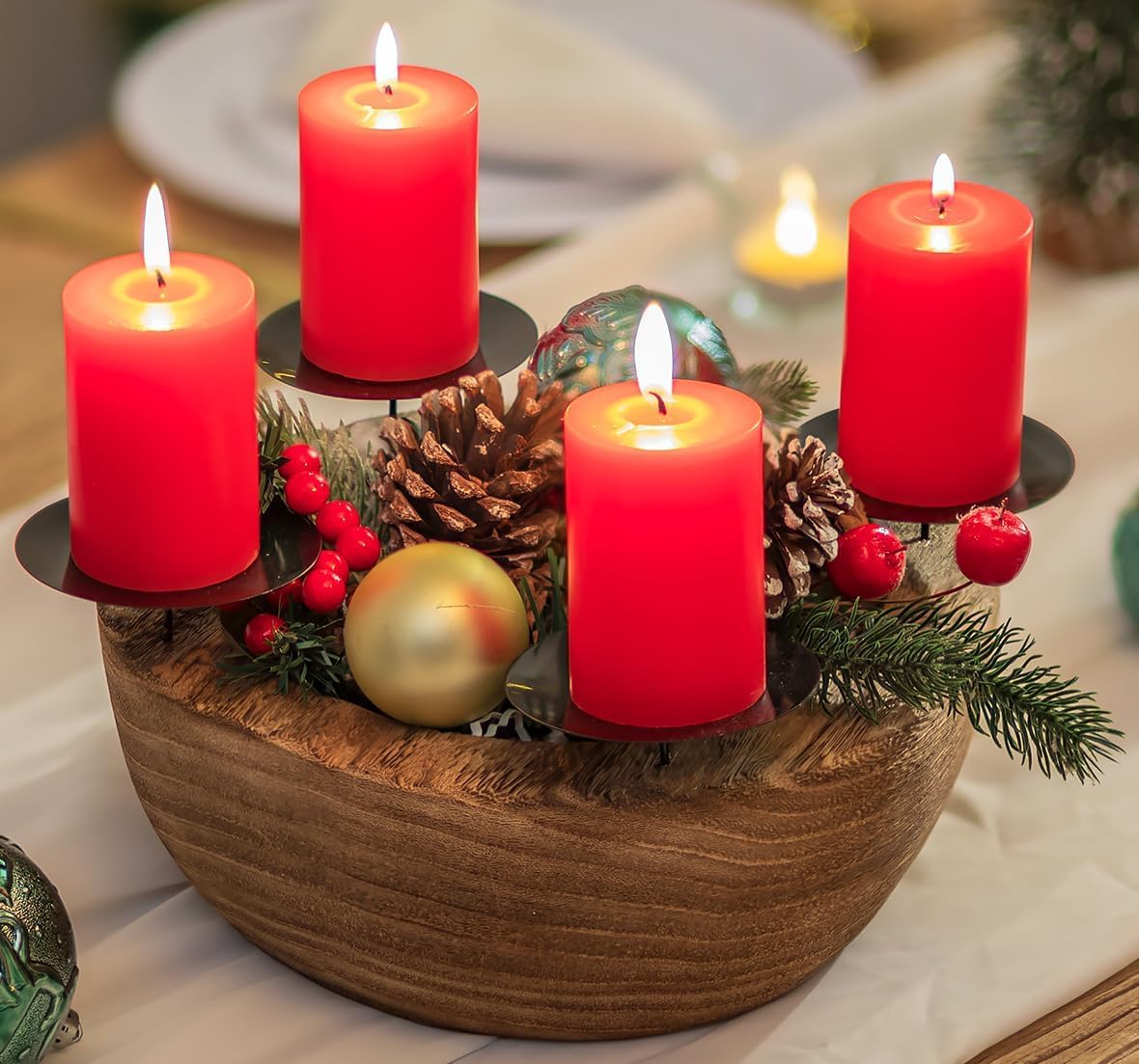 Adventskranzstander Holz Rot