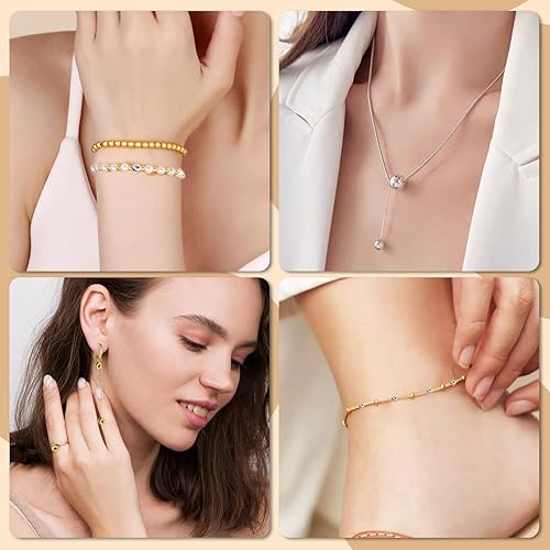 Miniatura 7 de 300 cuentas espaciadoras rellenas de oro para joyas, 0.157 in, plata, redondas, latón, cuentas para manualidades