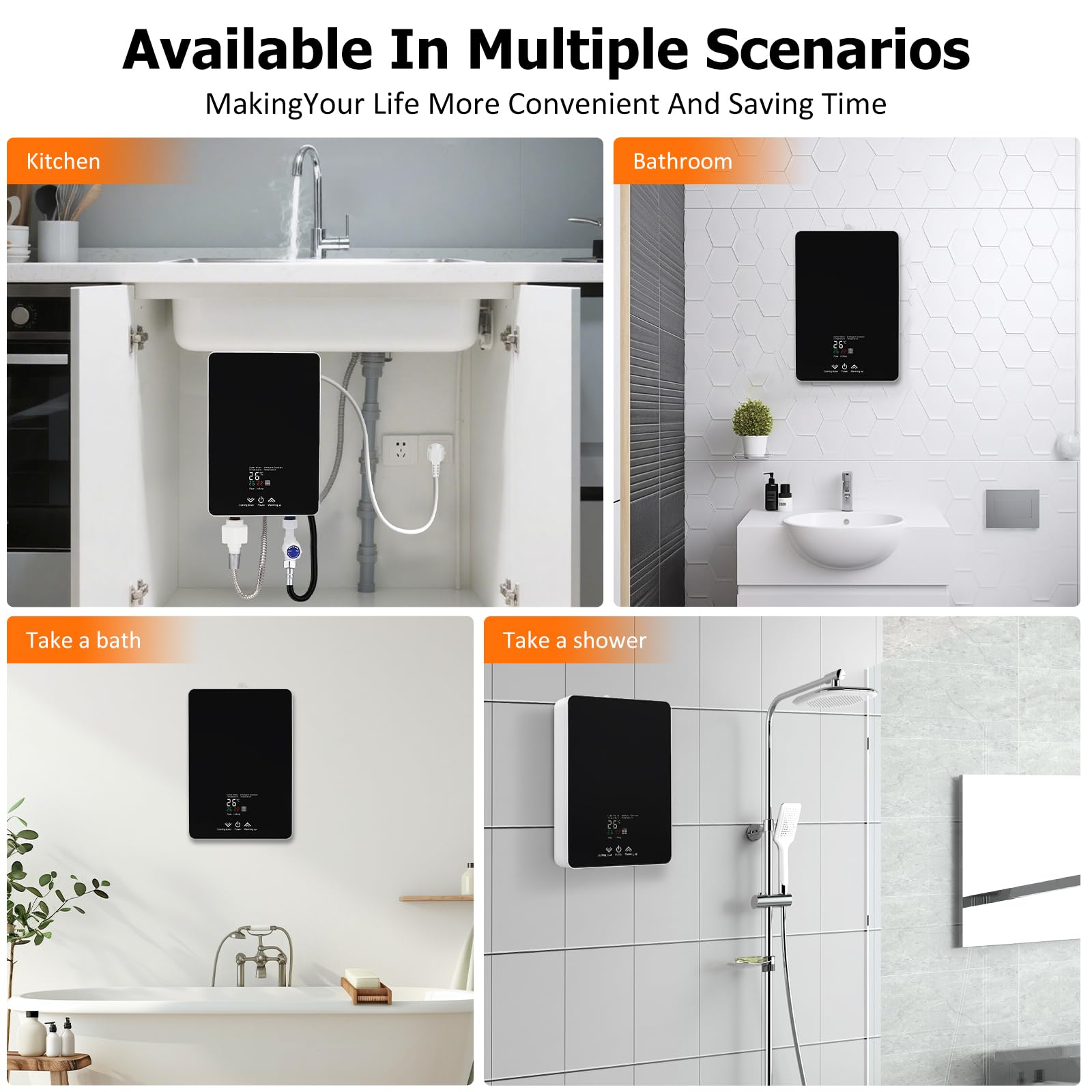 Calentador instantáneo de 5500 W, 230 V para ducha y cocina | Mini calentador de agua eléctrico con pantalla LED de temperatura y cabezal de ducha | Protección contra salpicaduras IPX4 para baño