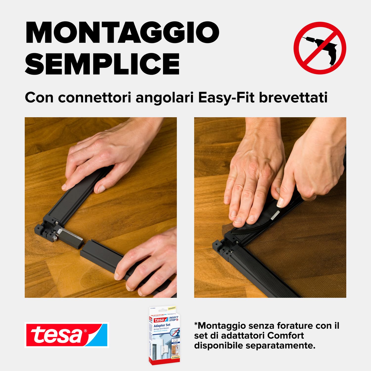 Tesa Insect Stop Alu Comfort Zanzariera per Porte con Telaio in Alluminio e " Clear-View " - Rete per Zanzare per Porta - Antracite, 100 cm x 220 cm
