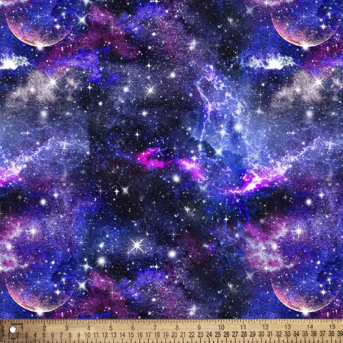Universe Galaxy Moons Cotton Fabric by The Yard