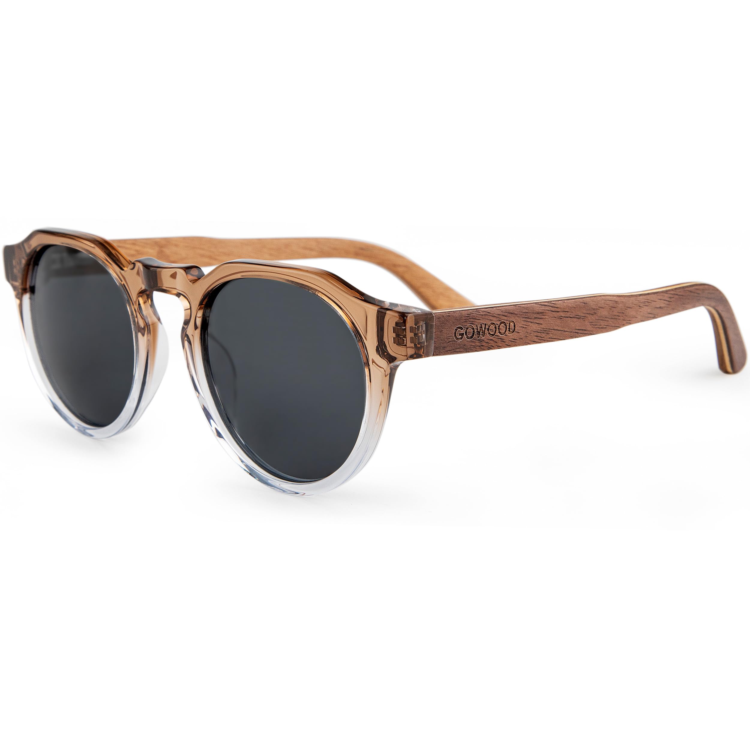 GOWOOD Occhiali da sole rotondi panto in legno uomo e donna | Occhiali premium polarizzati con aste in legno e telaio in acetato | Lenti scure UV400 | Occhiali da sole con protezione UV