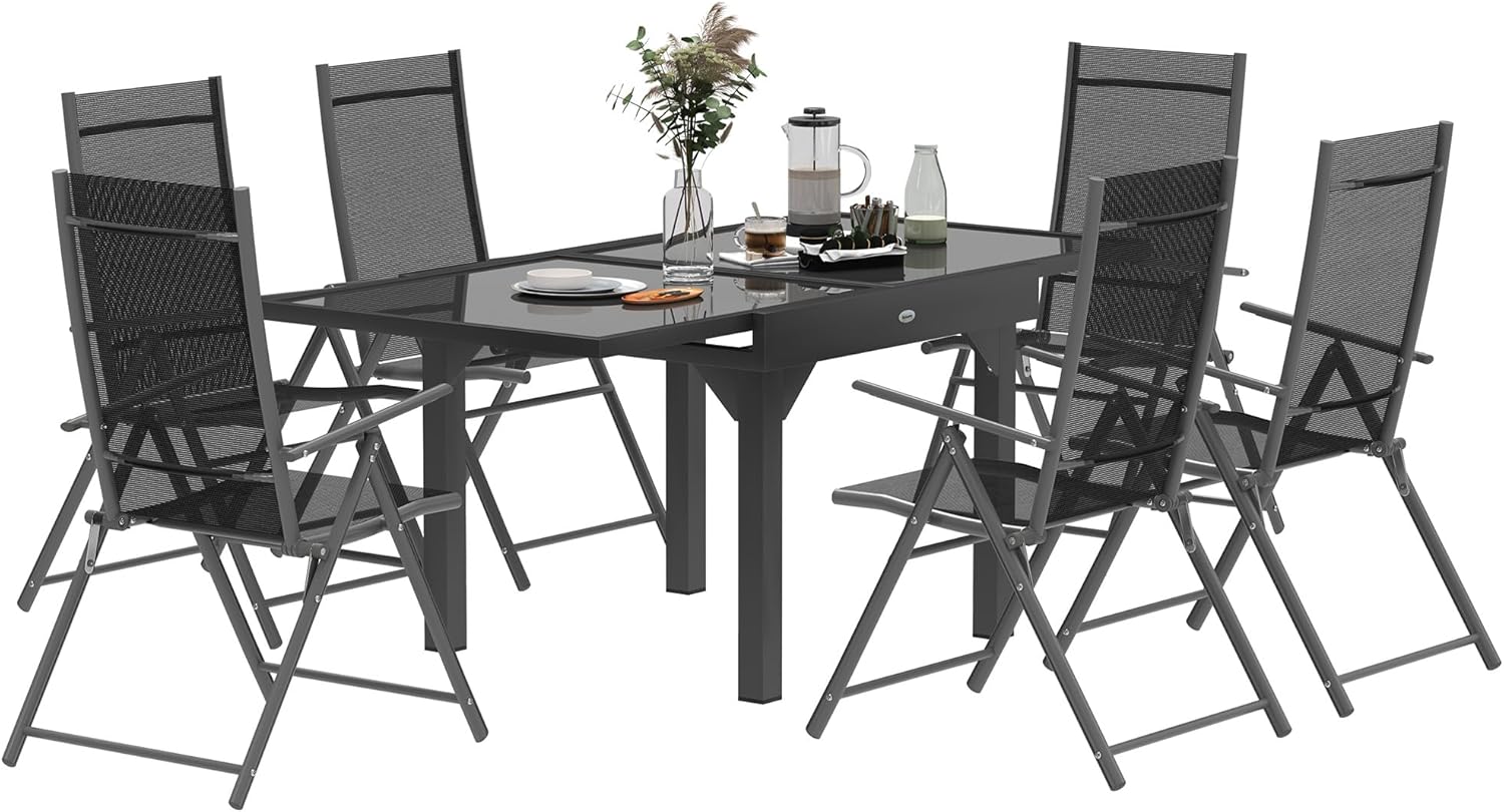 Outsunny 7 Piece Outdoor Dining Set, Garden Furniture Set with ...