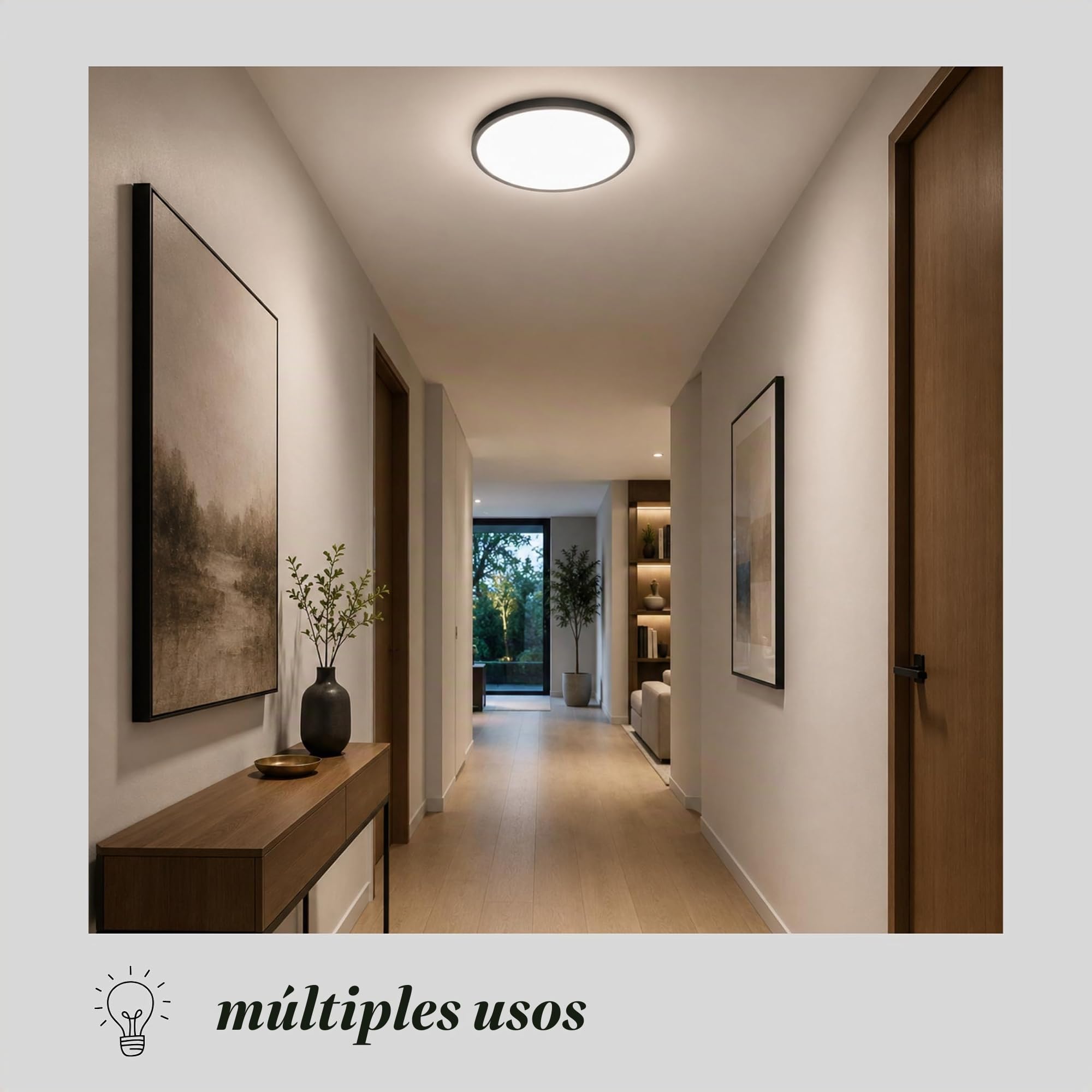 Jandei - Plafón LED 36W CCT, 40 cm diámetro, Marco Negro. Instalación en Superficie. 3000K-4200K-6000K Dormitorio, Salón, Cocina, Hogar, Negocio.