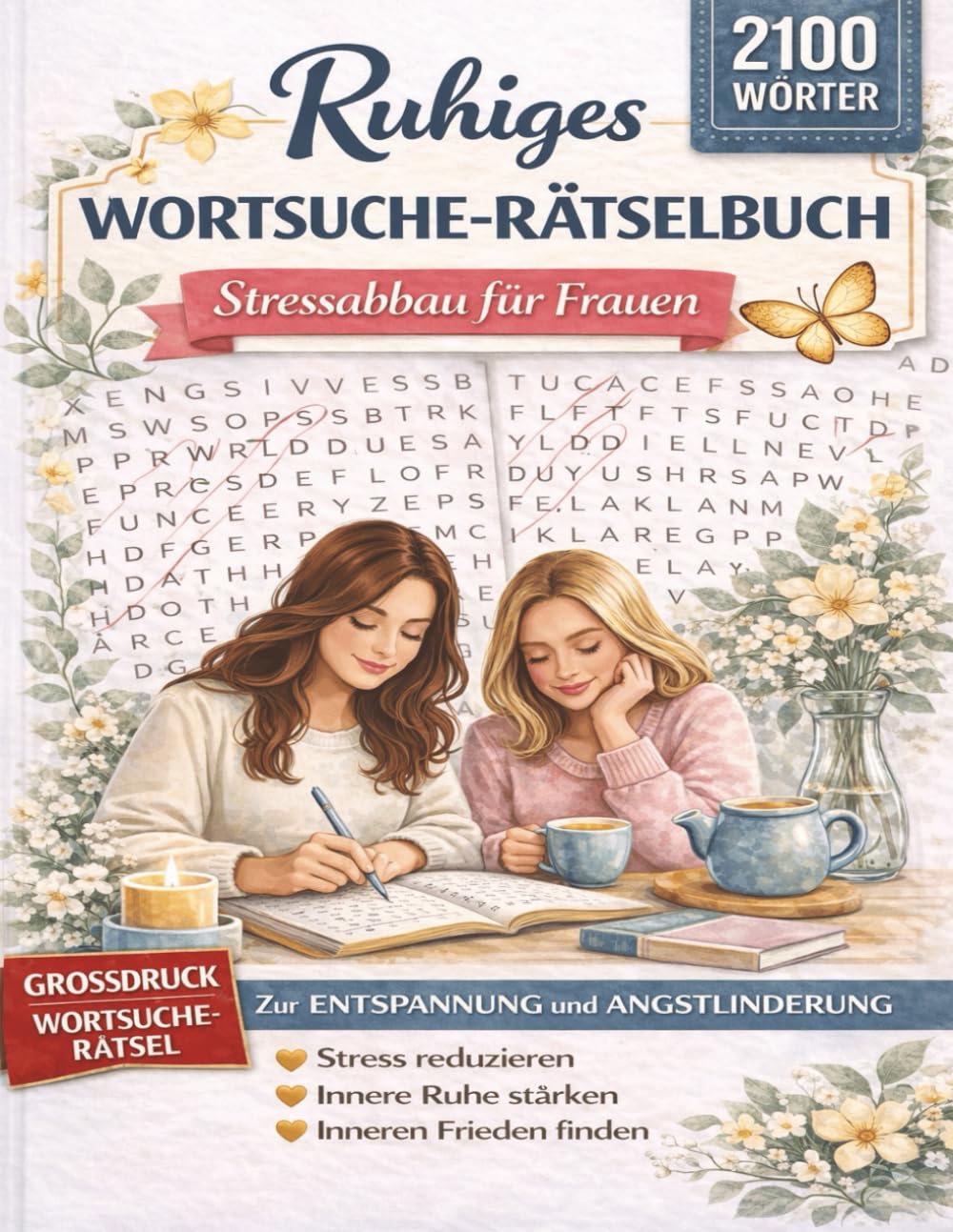 Ruhiges Wortsuche-Rätselbuch: Stressabbau für Frauen: 2100 entspannende Wörter zur Reduzierung von Angst, zur Beruhigung des Geistes und zum Finden innerer Ruhe