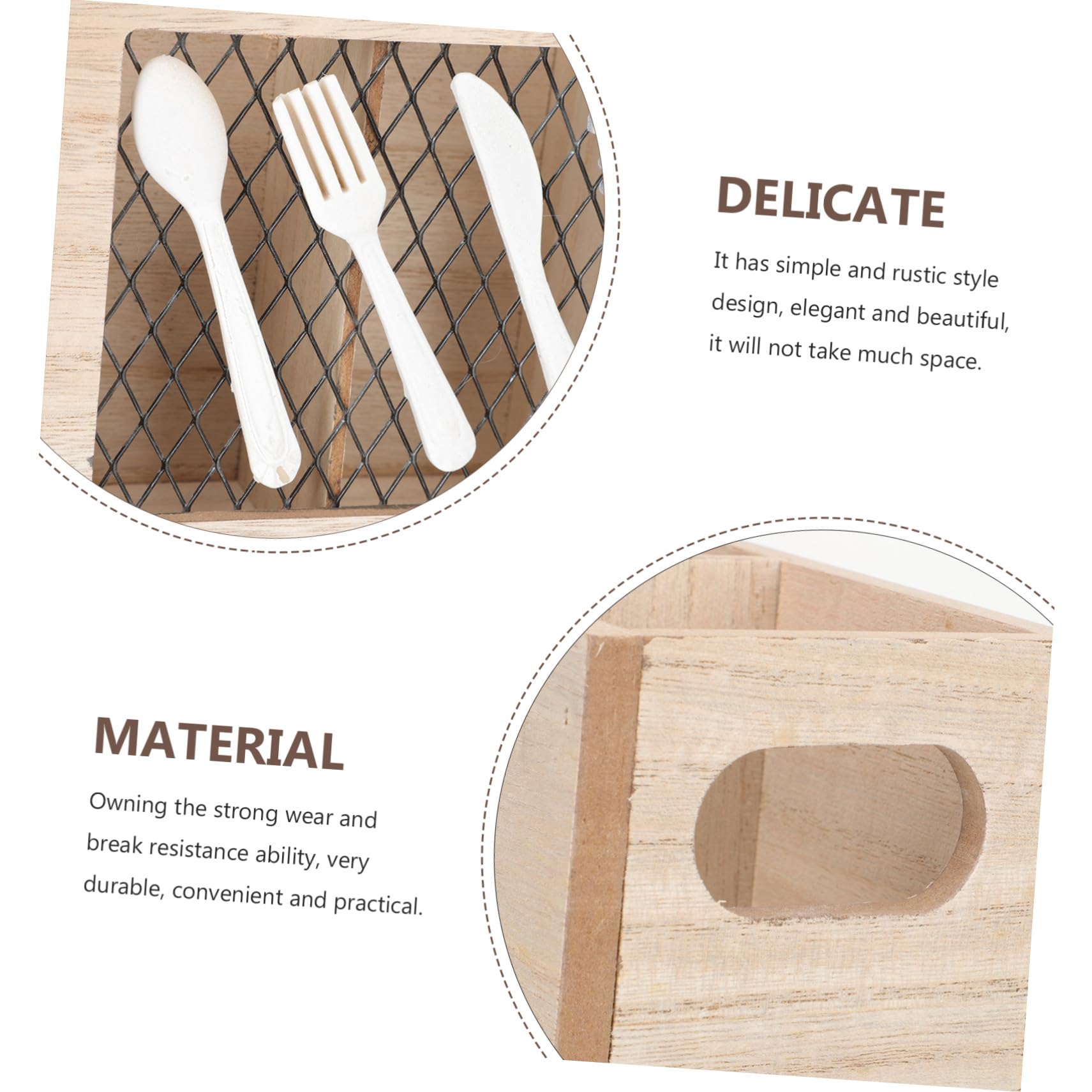 Porte-Couverts Rustique Bois 30x15x8 Cm 4 Compartiments Réglables Organiseur D'ustensiles Cuisine Comptoir Rangement Couverts Multifonction Maison