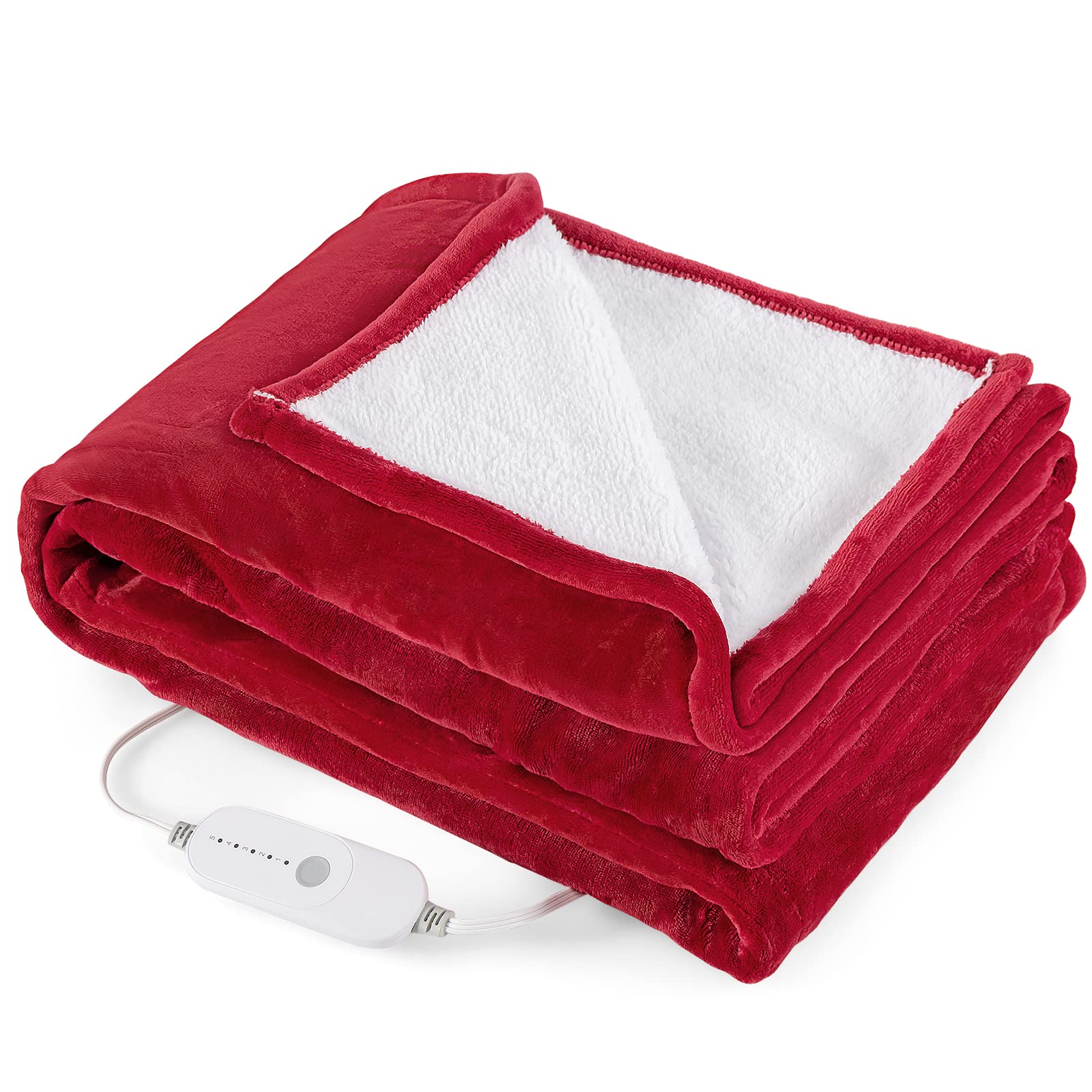 Giantex Electric Heated Throw Blanket - 84” x 62” Electric Heating Blanket Throw w/ 5 Heating Levels 10 Hours Auto-Off Overheat Protection Washable for Home & Office Full Body Warming (Red, Twin)