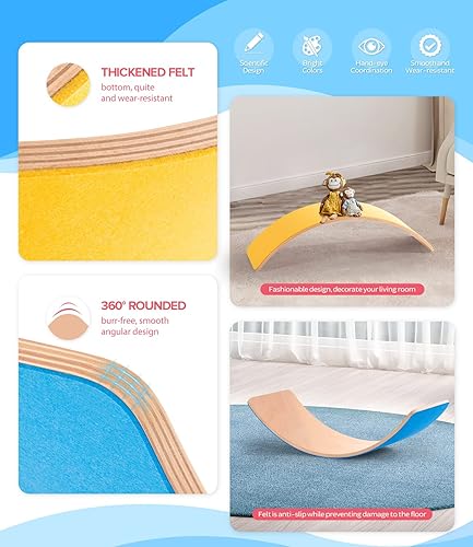 Miniatura 4 de Tabla de equilibrio de madera para niños, tabla de oscilación natural de 37 pulgadas, juguetes de madera para niños pequeños y adultos, regalos de