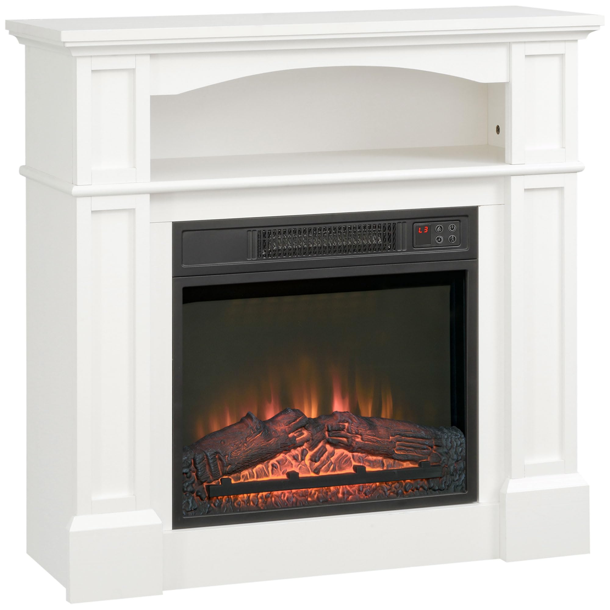 HOMCOM Elektrokamin mit Heizung LED Flammeneffekt Dekokamin 1800 W Weiß
