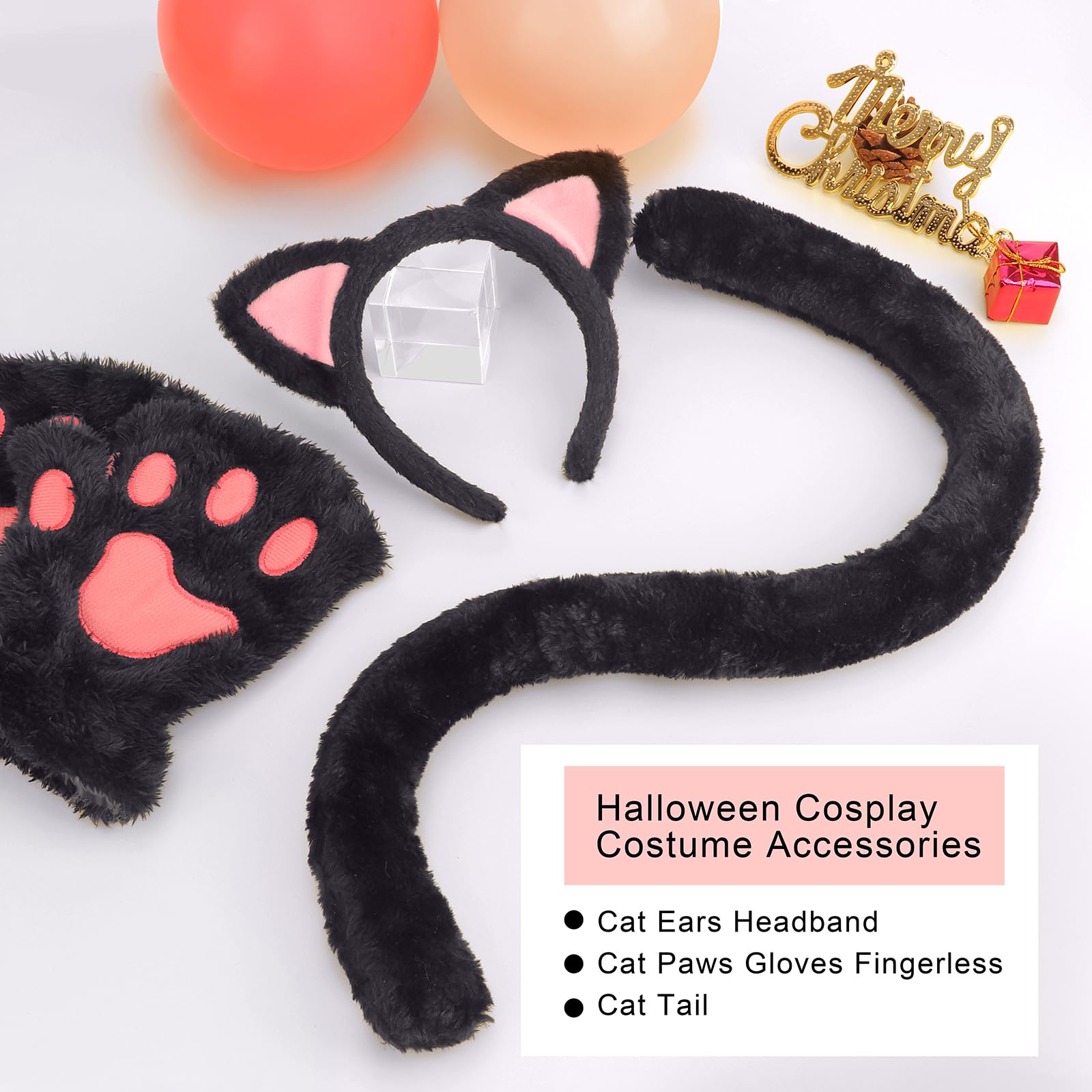 DRESHOW Cat Ears Headband Paws Gloves Tail Costume Set for Adult Halloween Cat Cosplay Costume Party Dress Accessories - Image 3