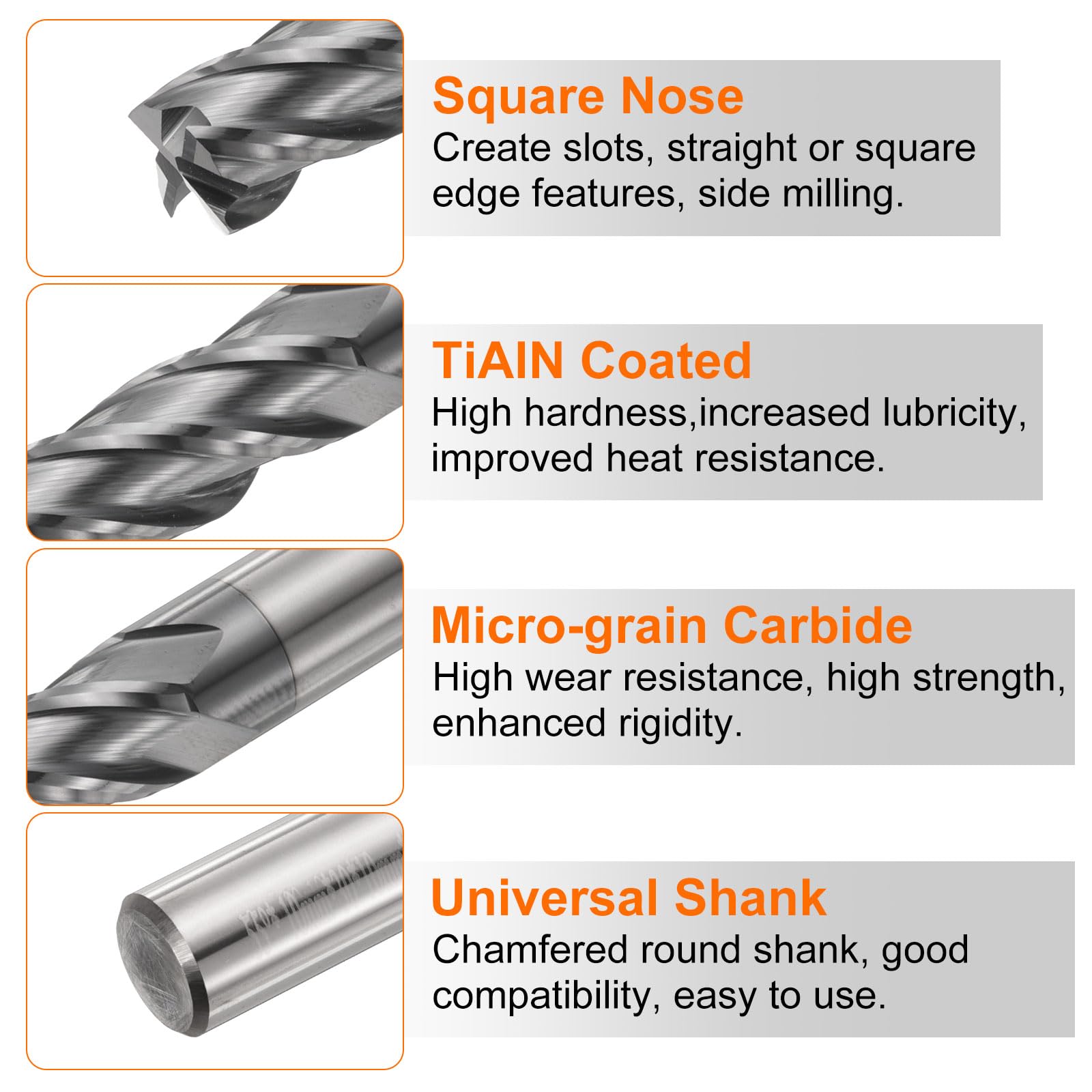 sourcing map Hartmetall-Schaftfräser, quadratisch, 10 mm Schnittdurchmesser, 4 Rillen, TiAlN-beschichteter Fräser für gehärteten Stahl, Metall (10 mm Schaft, 30 mm Schnittlänge, 75 mm lang, 45 Grad,