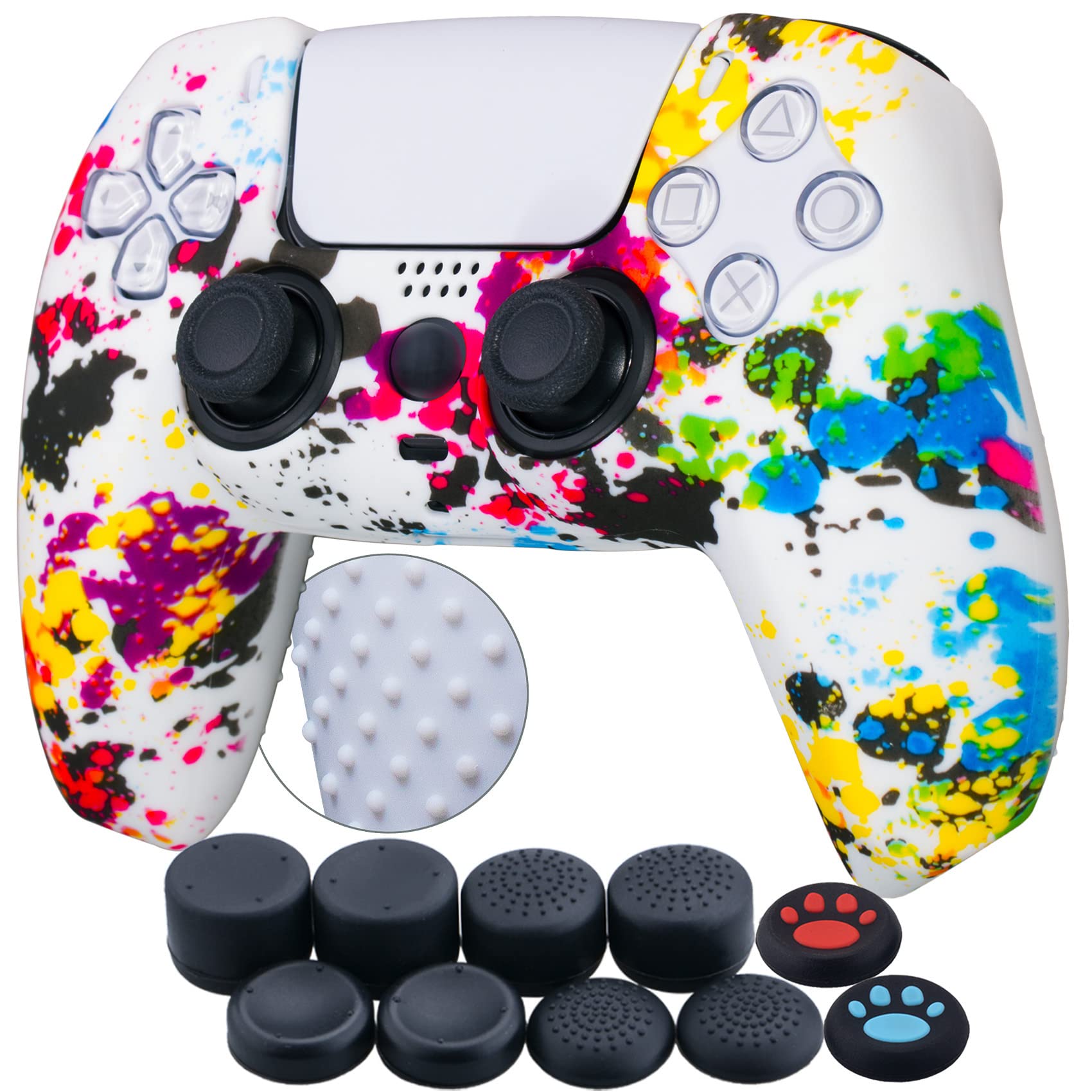 YoRHa Silicona Espesar Impresión Funda Piel Carcasas cubierta Compatible de PS5 Mando x 1 (Pintada) con Agarres para el Pulgar x 10 - 2