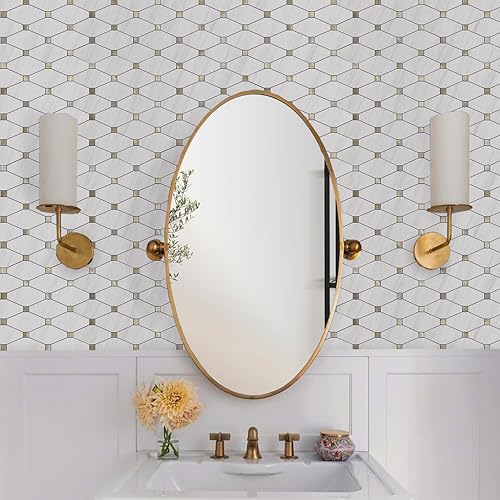 Miniatura 2 de STICKGOO 1 hoja de protector contra salpicaduras para despegar y pegar, aspecto de mármol blanco, PVC, mezcla de metal dorado, protector contra