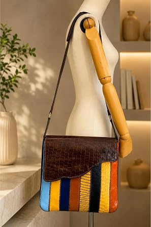 Nua Bags Hakiki Deri El Yap m  Patchwork Omuz  antas