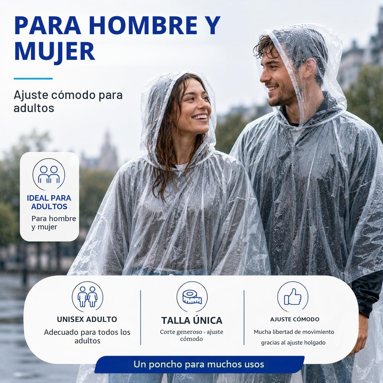 Travelfreund® Chubasquero Desechable Impermeable Transparente con Capucha Talla Única para Adultos
