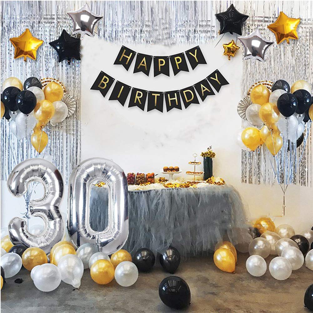 30th Birthday Decorations for Men, 30th Birthday Balloons Boys Black
