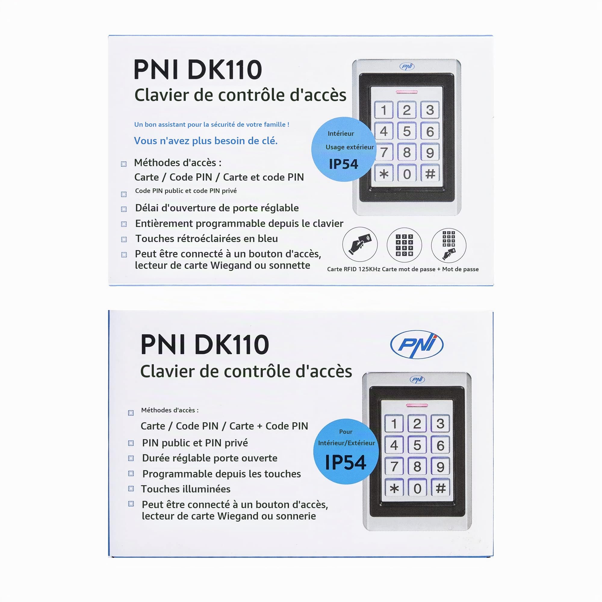 Clavier de contrôle d'accès PNI DK110, autonome, extérieur et intérieur, IP54