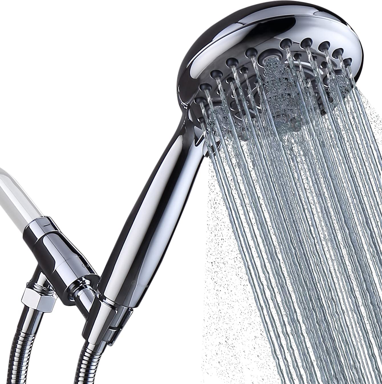 G-Promise Handheld Shower Head High Pressure 6 Spray Settings, Detachable Hand Held Showerhead 4.9" Face with Extra Long Flexible Hose and Metal Adjustable Bracket ，Chrome