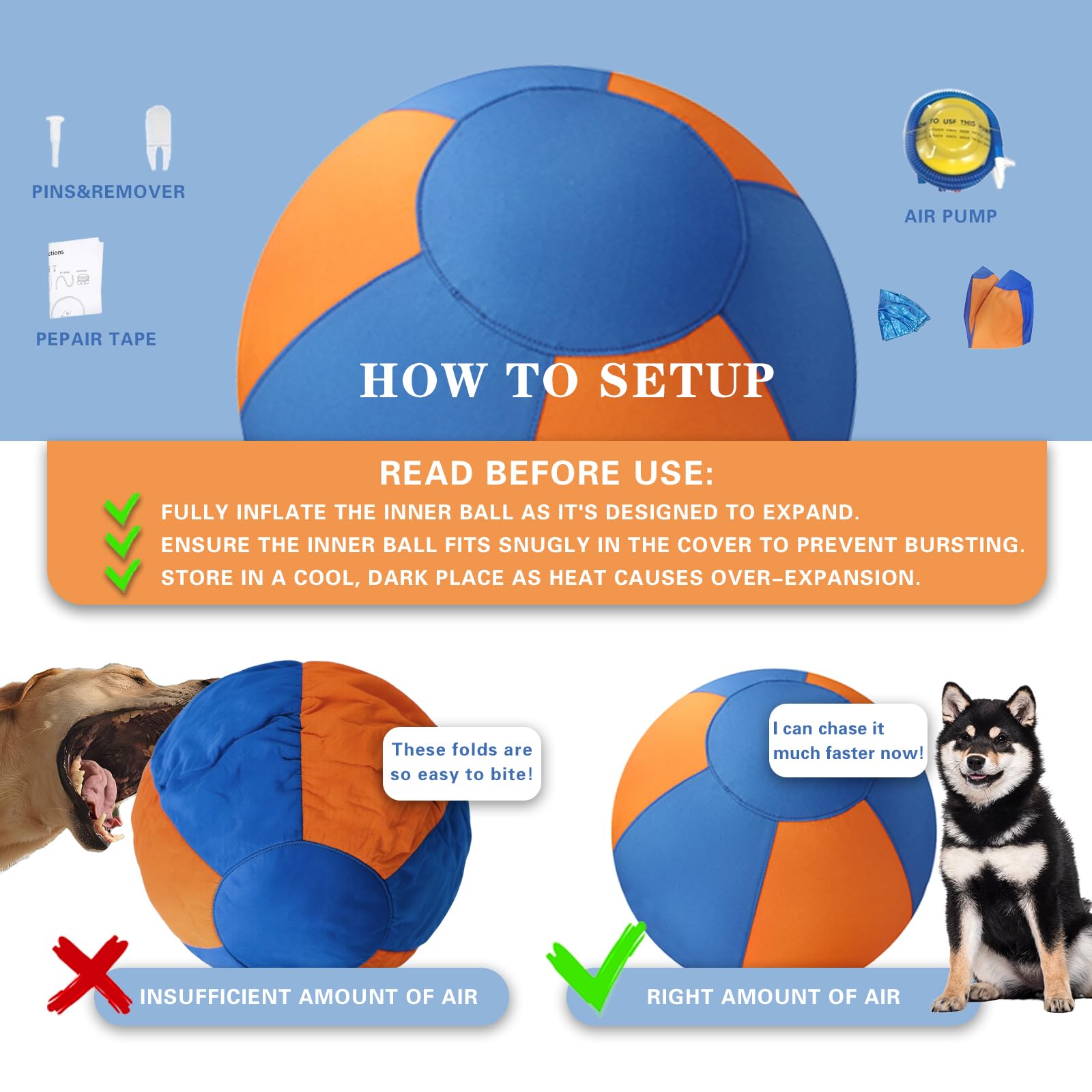 Pelota de pastoreo para perros, pelota alegre duradera e impermeable de 18 pulgadas para perros, juguete de entrenamiento para perros para razas medianas y grandes, juguetes para perros