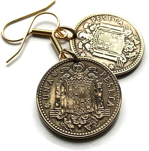 Spain España 1 Peseta Spanish coin earrings escudo Español Madrid Barcelona Sevilla Málaga Córdoba Valencia Granada Zaragoza Toledo Cadiz Bilbao