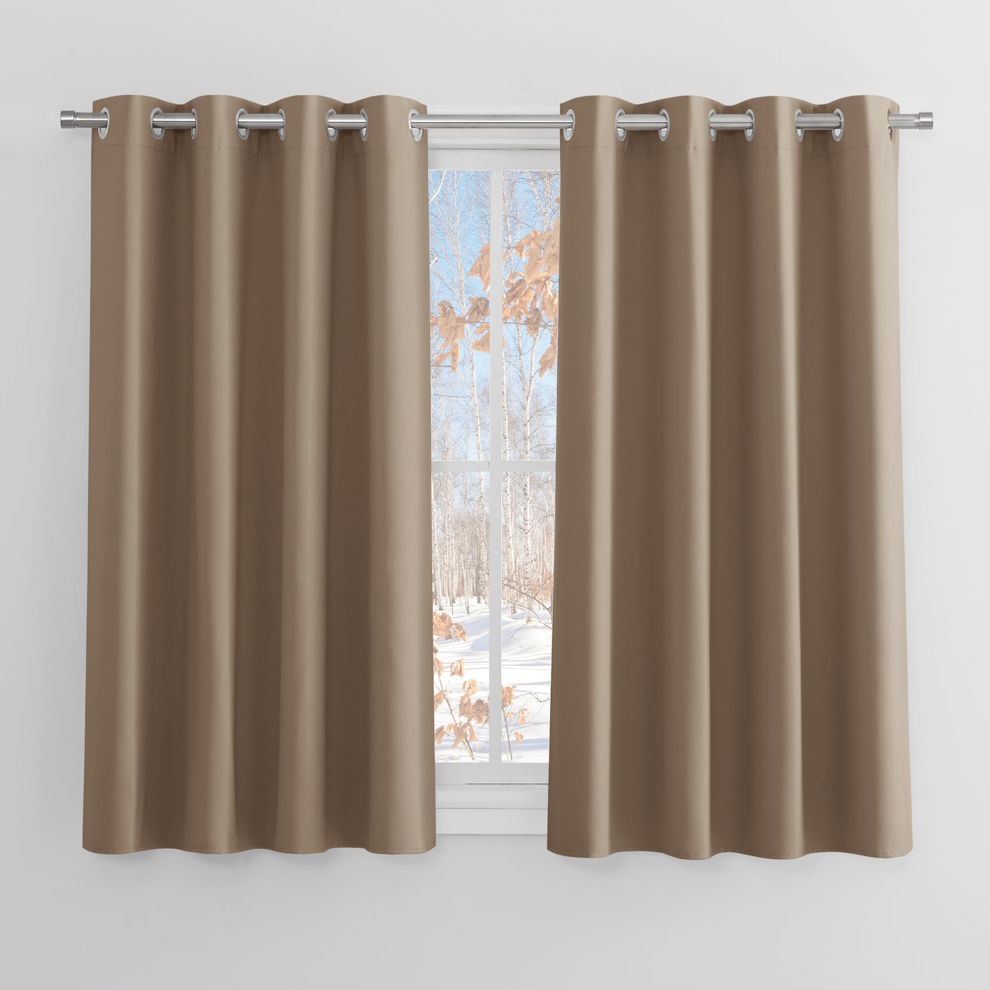 PONY DANCE Cortinas Cortas para Ventanas Cortinas Opacas 2 Piezas Cortinas Termicas Aislantes Frio y Calor Cortinas Dormitorio Matrimonio, 117x137 CM, Moca Global Recycled Standard OEKO-TEX STANDARD 100 Global Recycled Standard Global Recycled Standard