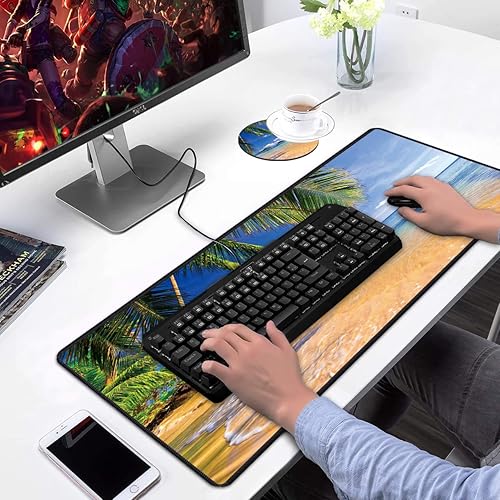 Miniatura 6 de Alfombrilla de mouse para juegos con juego de posavasos, diseño de bordes cosidos, alfombrilla de mouse grande XXL para computadoras portátiles,