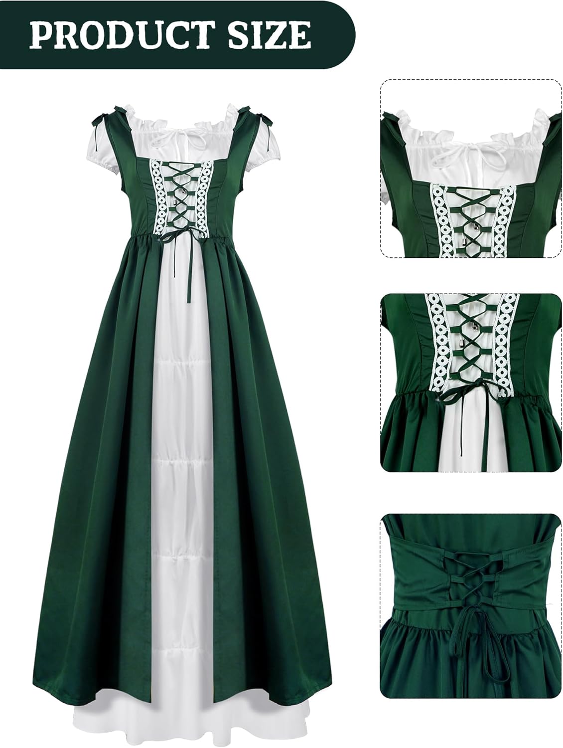 Ramede Halloween Renaissance Costume Fairy Costume Women Peasant Medieval Dress Renaissance Corset Dress - Image 2