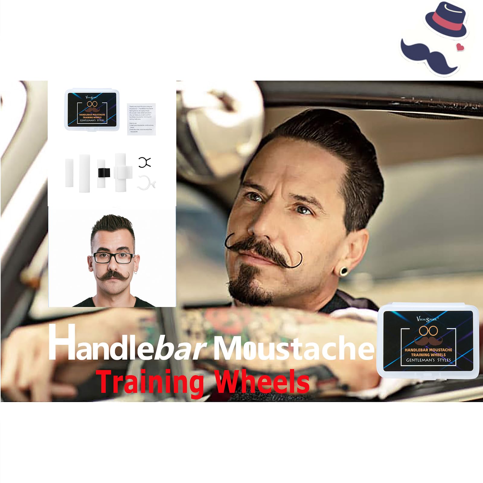 2 Pair Handlebar Moustache Training Wheels,Gentleman's Styles Mustache Stylist - Image 3