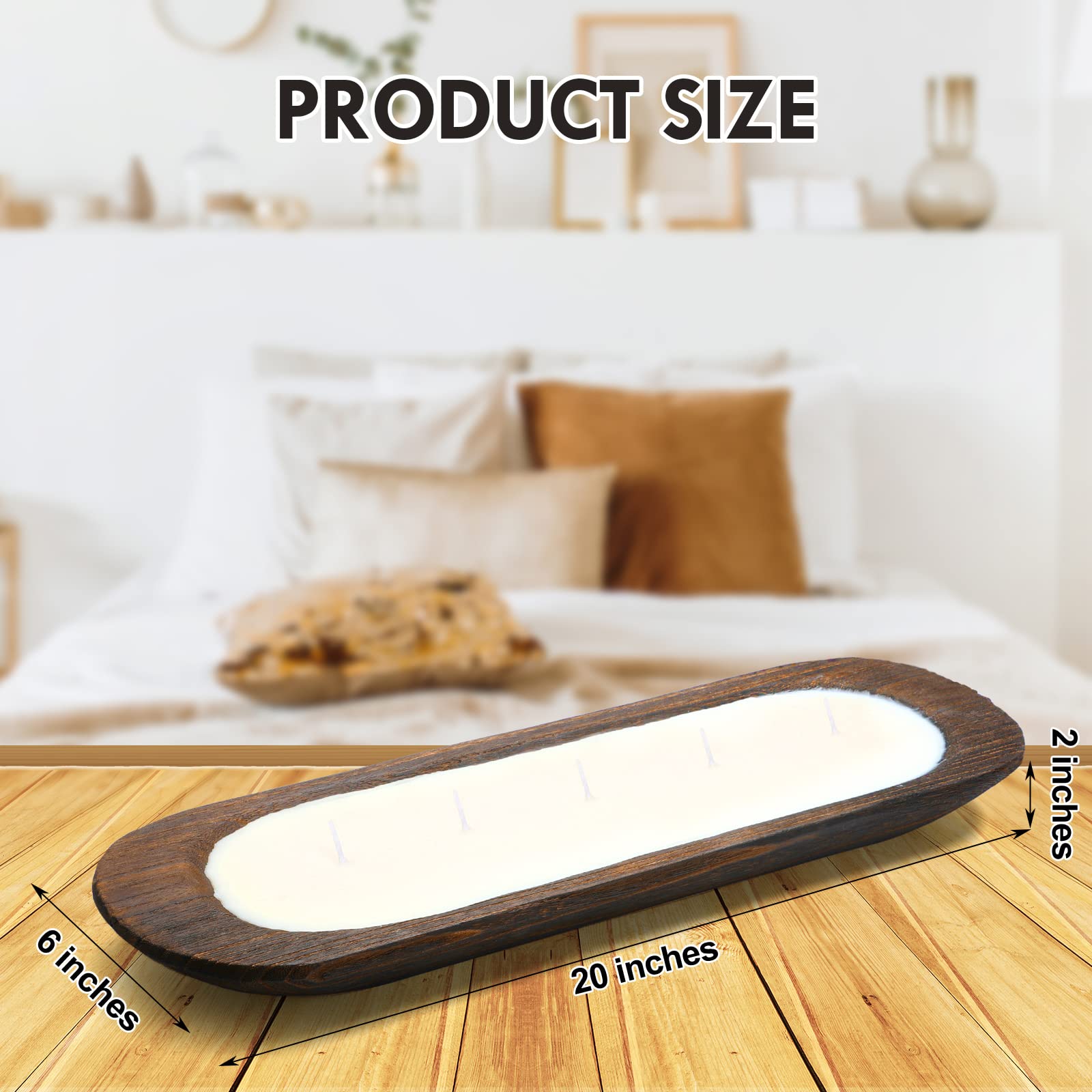 Weysat Wooden Dough Bowl Candles Scented Farmhouse Dough Bowl Candles Dough Bowls for Candle Making Soy Wax Wooden Candle for Farmhouse Decoration Coffee Table Centerpiece (Boat,20 Inch)