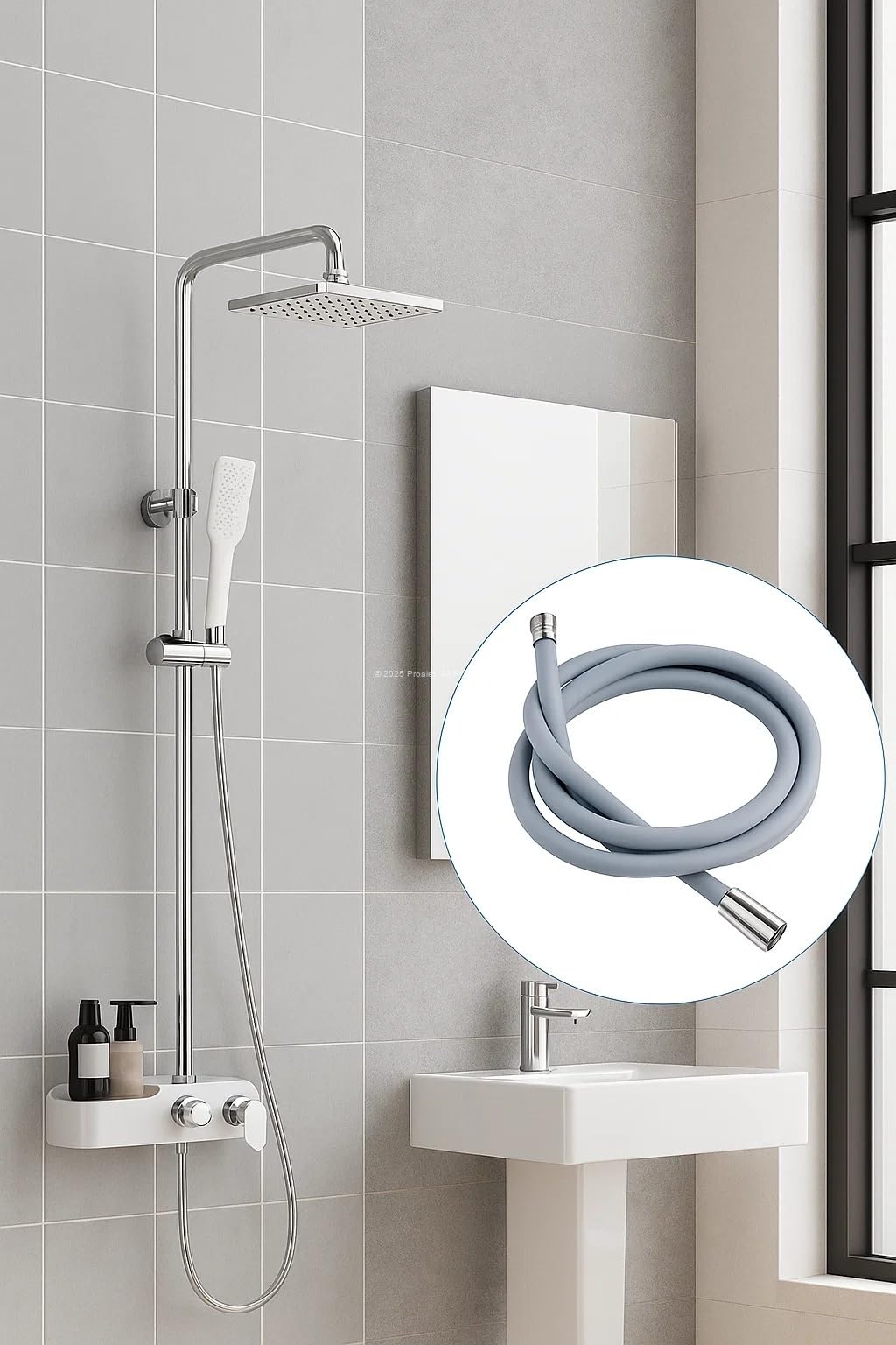 Proalet Silikon Duş Hortumu, Yüksek Kaliteli, Esnek Spiral Yapı, Kıvrılmaz, Kırılmaz, Dayanıklı Banyo Hortumu, Sızdırmaz Bağlantı Uçlu, Su Geçirmez, Kolay Temizlenebilir, 150 cm (Beyaz)