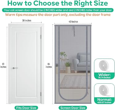 Reinforced Cat Screen Door, Fits Opening Door Size 38''x81'' Keep Bugs Out