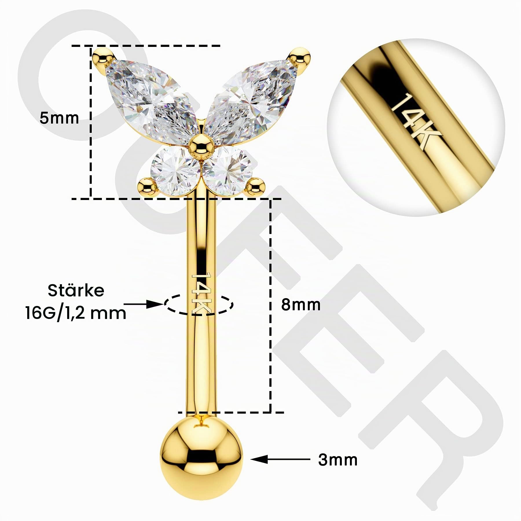 OUFER Body Piercing Rook Earrings 14K Solid Gold Eyebrow Rings 16G Curved Barbell Rook Daith Earring Piercing Jewellery