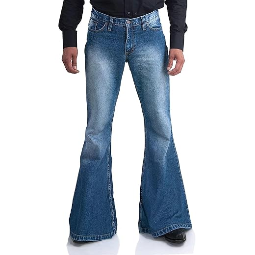 Men's Vintage Bell Bottom Jeans 60s 70s Outfits for Men,Mens Bell Bottoms Disco Pants Flared Jeans Bule